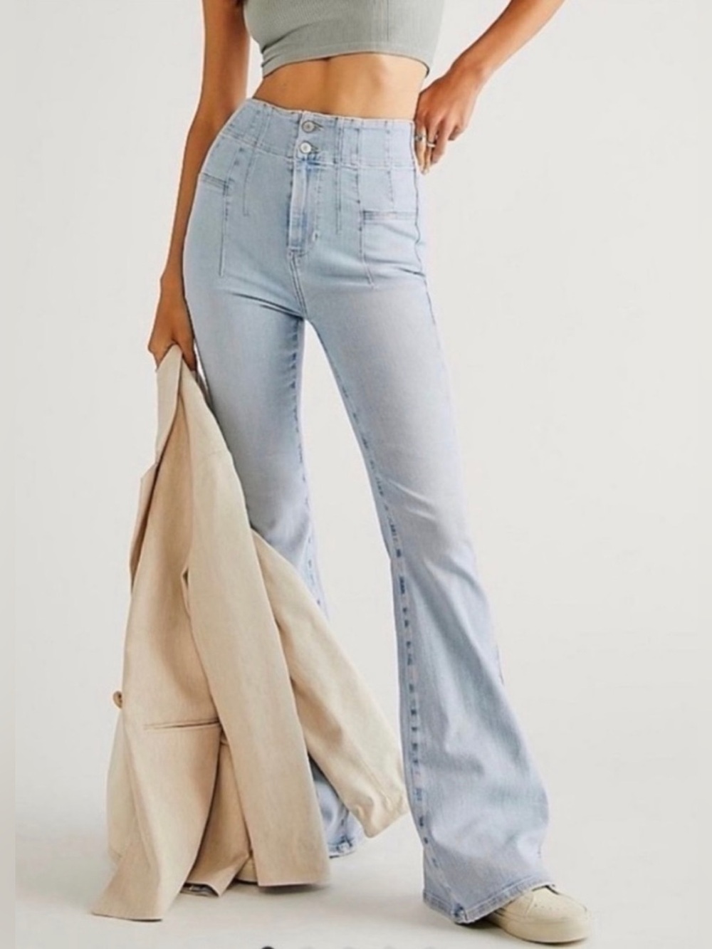Free People We the Free Jayde Flare Jeans High Rise Wide Leg Light Wash Size 26